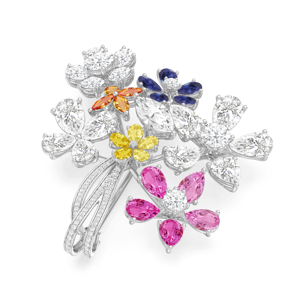 The Gemstone Bouquet Brooch with 14KT White Gold / Lab / 16 3/8 Cut Diamond in 14KT White Gold / Lab / 16 3/8 view 2
