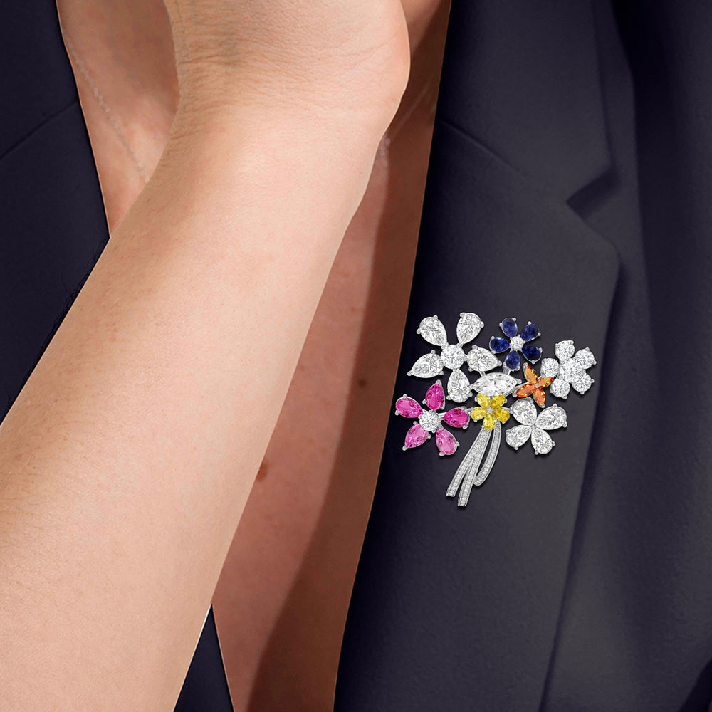 Model Wearing The Gemstone Bouquet Brooch view
