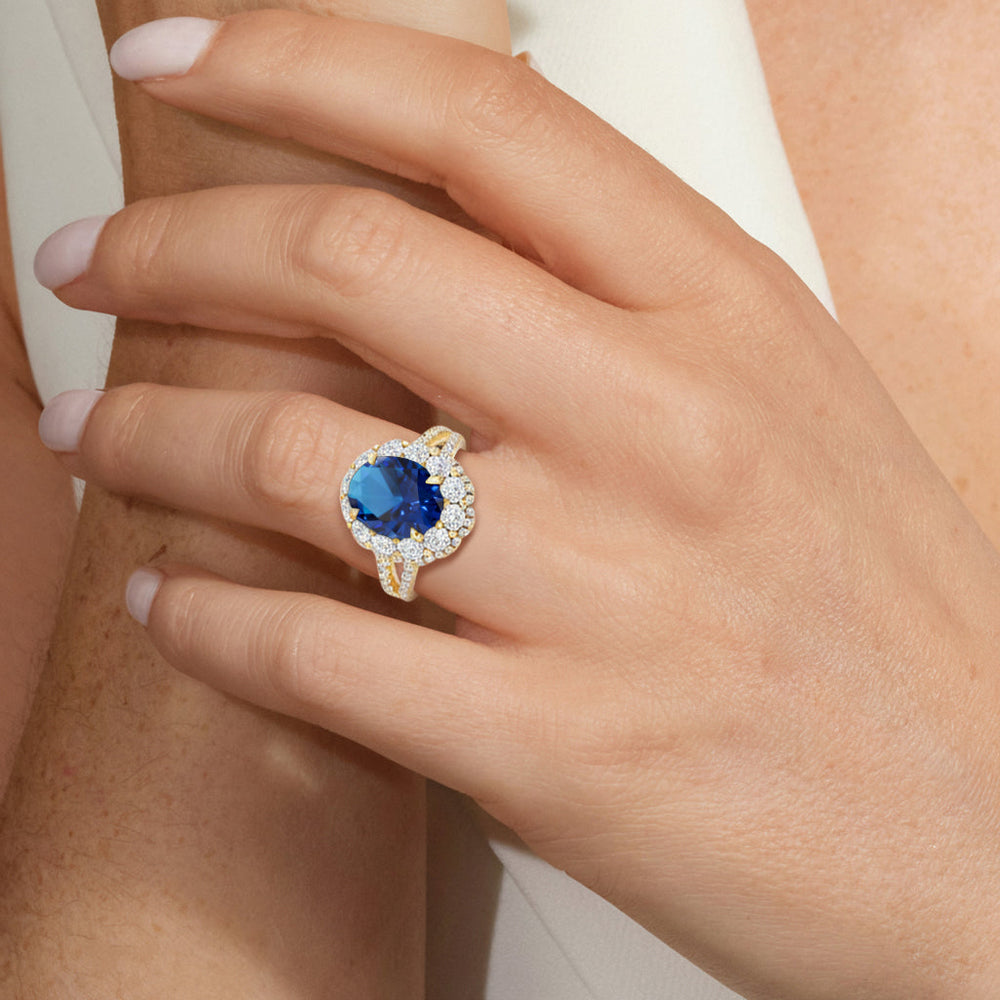 The Esmer Ring with Created Blue Sapphire Cut Diamond in 14KT Platinum view 4
