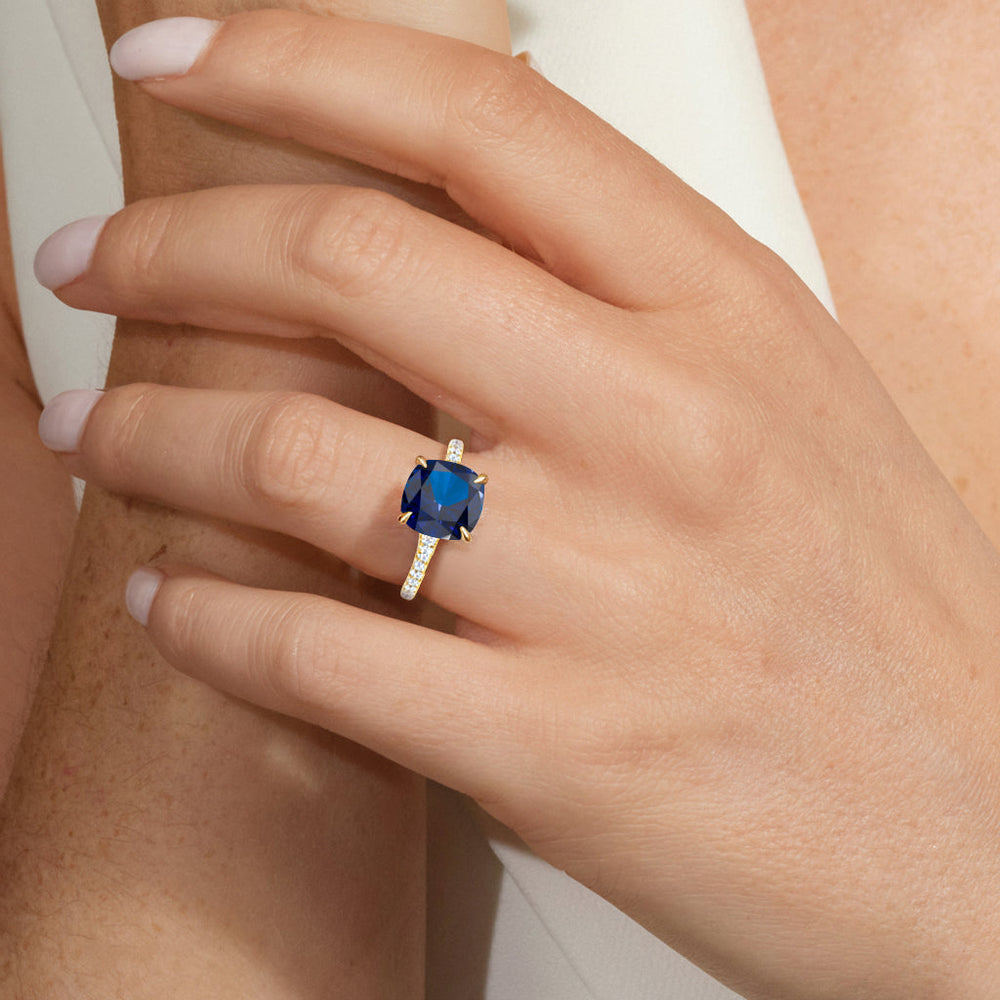 The Rouge Ring with Created Blue Sapphire Cut Diamond in 14KT Yellow Gold view 5
