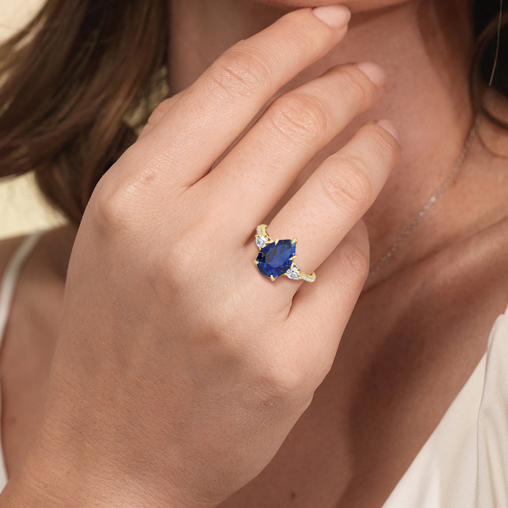 The Rosavine Ring with Created Blue Sapphire Cut Diamond in 14KT Platinum view 4
