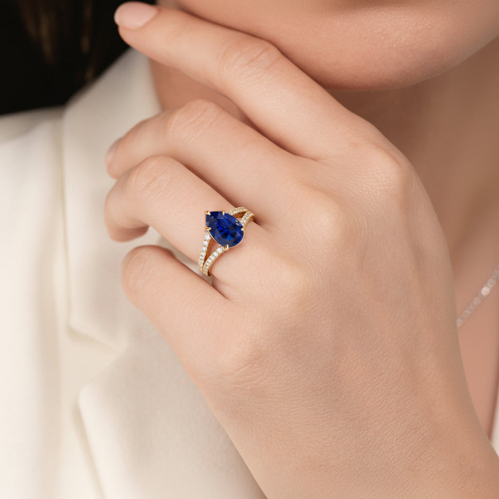 The Celestia Ring with Created Blue Sapphire Cut Diamond in 14KT Platinum view 6

