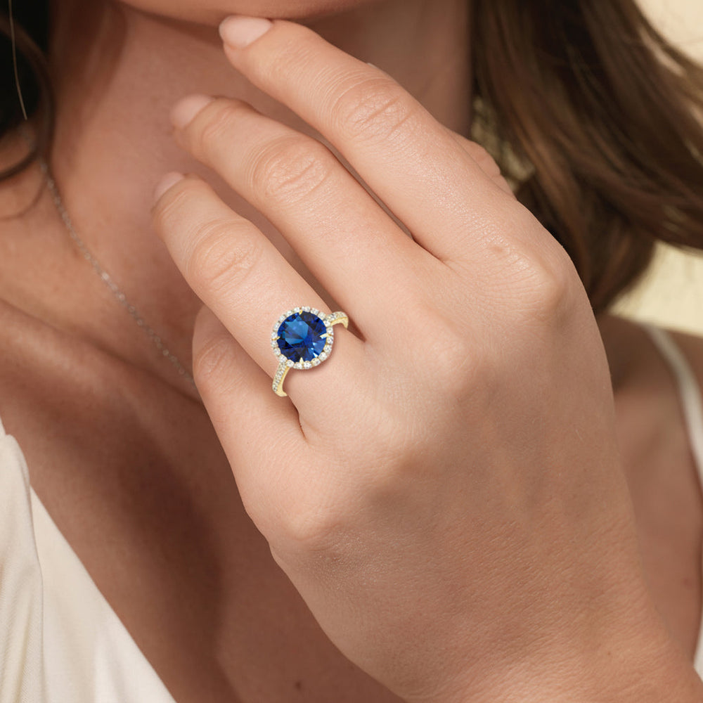 The Rosalune Ring with Created Blue Sapphire Cut Diamond in 14KT Platinum view 5
