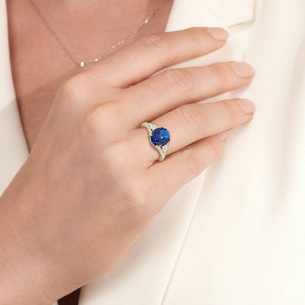 The Viridelle Ring with Created Blue Sapphire Cut Diamond in 14KT Rose Gold view 5
