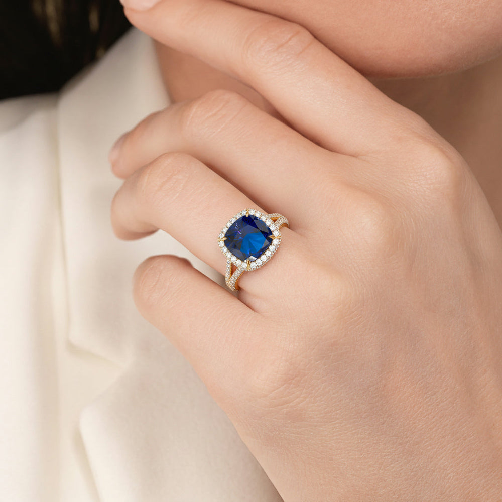 The Viridalis Ring with Created Blue Sapphire Cut Diamond in 14KT Rose Gold view 5
