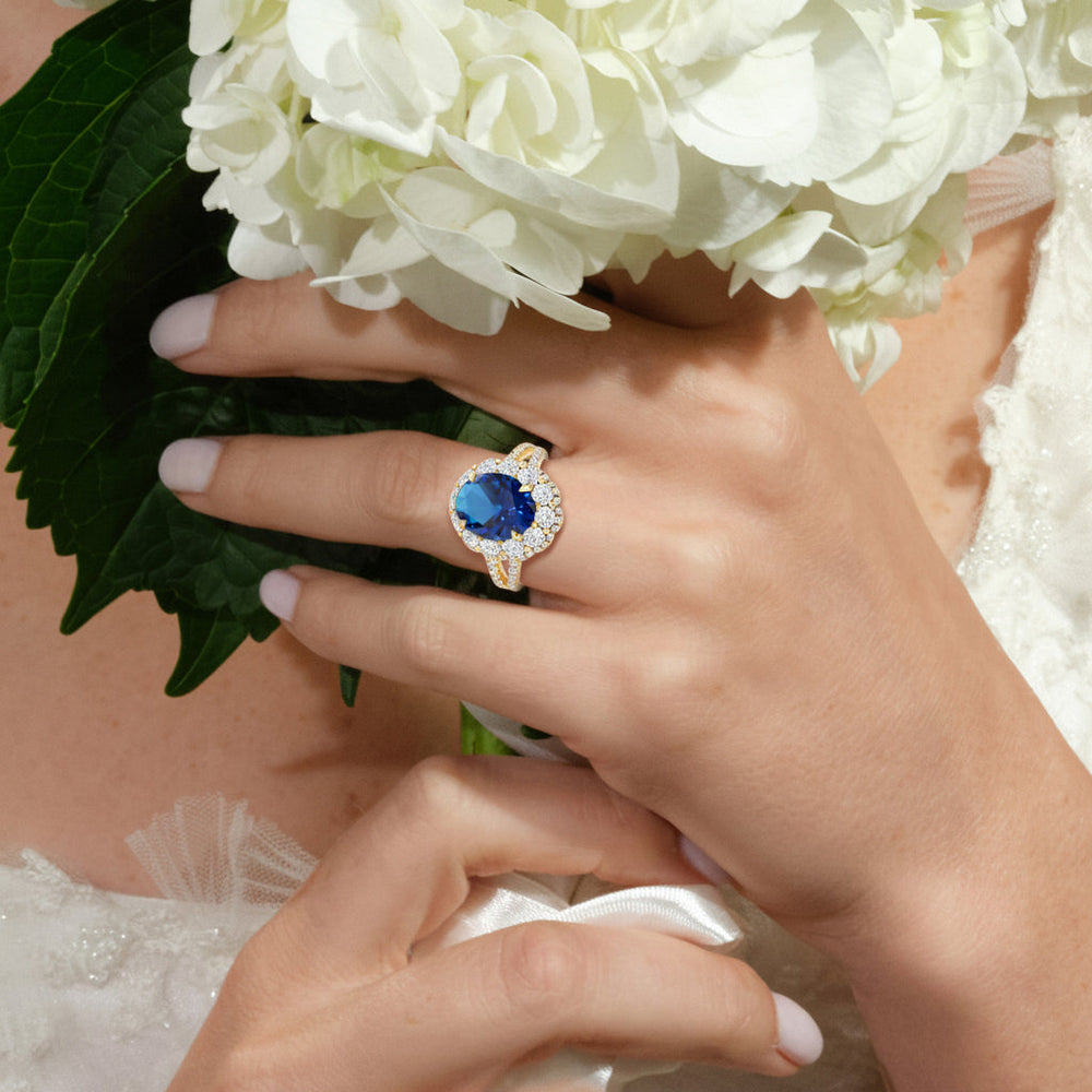 The Esmer Ring with Created Blue Sapphire Cut Diamond in 14KT Platinum view 5
