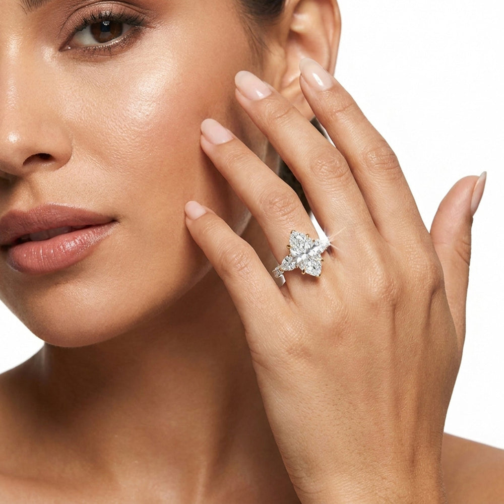 Elan Crossover Engagement Ring with Marquise Cut Diamond in 14KT White & Rose Gold view 3
