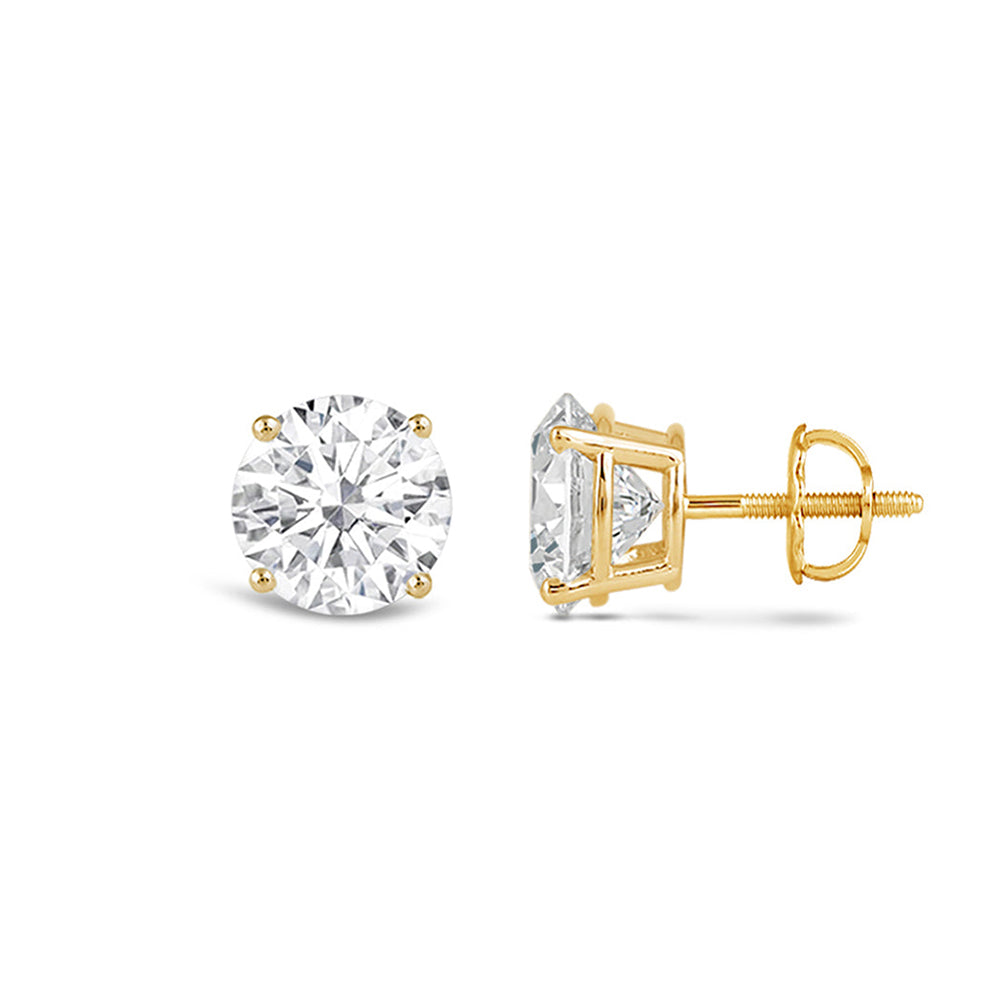 Classic Round Diamond Four Prong Studs Earrings (F/G SI+) with 14KT Yellow Gold / Lab / 1 Cut Diamond in 14KT Yellow Gold / Lab / 1 view 4
