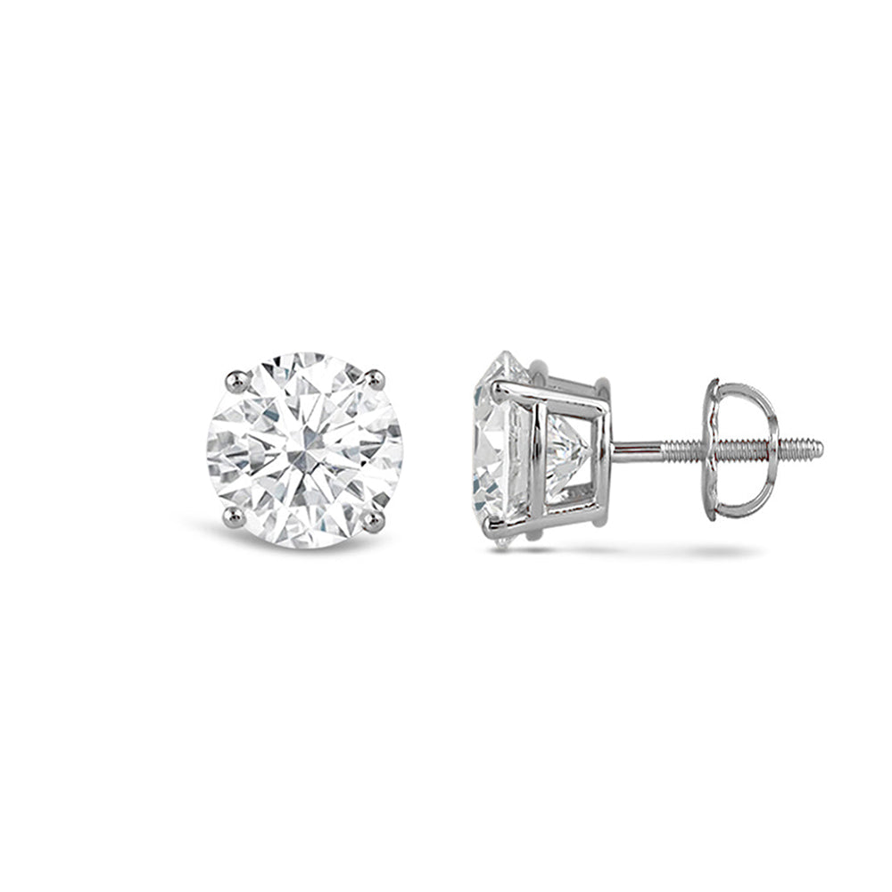 Classic Round Diamond Four Prong Studs Earrings (F/G SI+) with Platinum / Lab / 1 Cut Diamond in 14KT Platinum / Lab / 1 view 4
