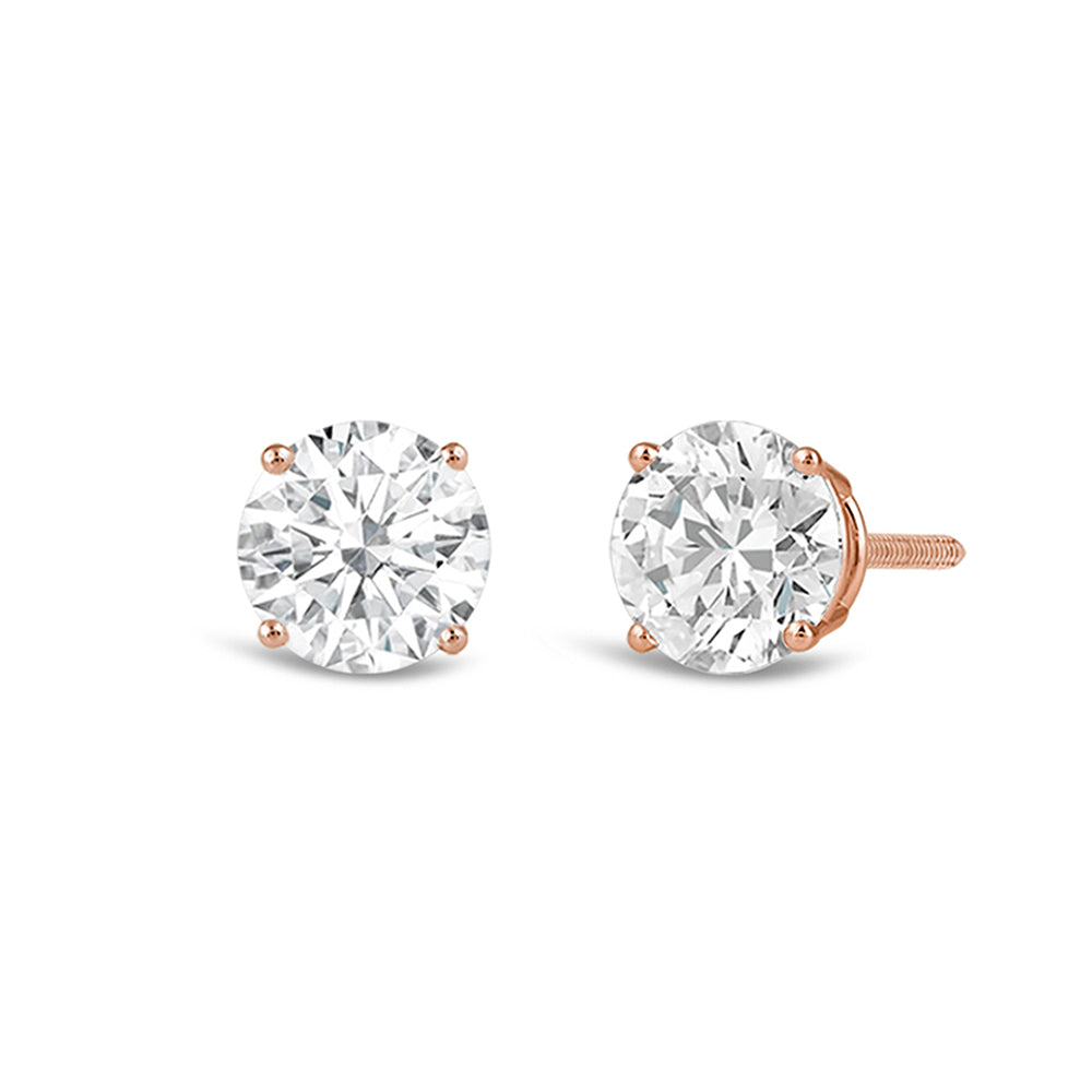 Premium Round Diamond Four Prong Studs (E+ VS+) with 14KT Rose Gold / Lab / 1 1/2 Cut Diamond in 14KT Rose Gold / Lab / 1 1/2 view 2
