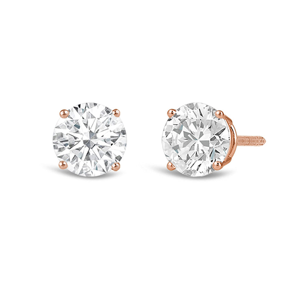 Premium Round Diamond Four Prong Studs (E+ VS+) with 14KT Rose Gold / Lab / 4 Cut Diamond in 14KT Rose Gold / Lab / 4 view 2

