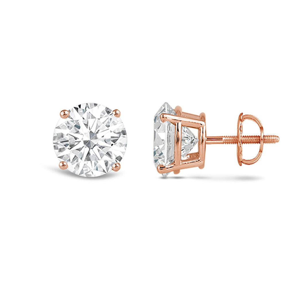 Classic Round Diamond Four Prong Studs Earrings (F/G SI+) with 14KT Rose Gold / Lab / 4 Cut Diamond in 14KT Rose Gold / Lab / 4 view 4
