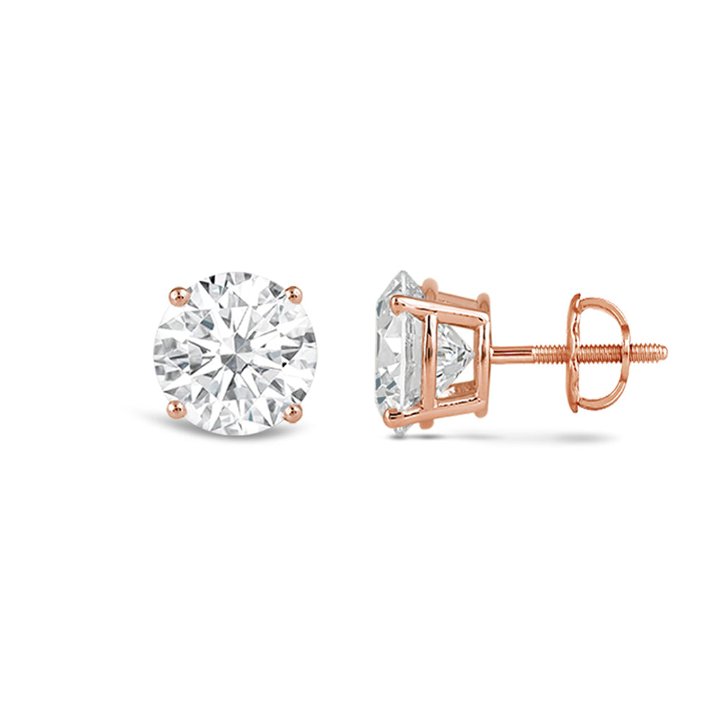 Classic Round Diamond Four Prong Studs Earrings (F/G SI+) with 14KT Rose Gold / Lab / 1 1/2 Cut Diamond in 14KT Rose Gold / Lab / 1 1/2 view 4
