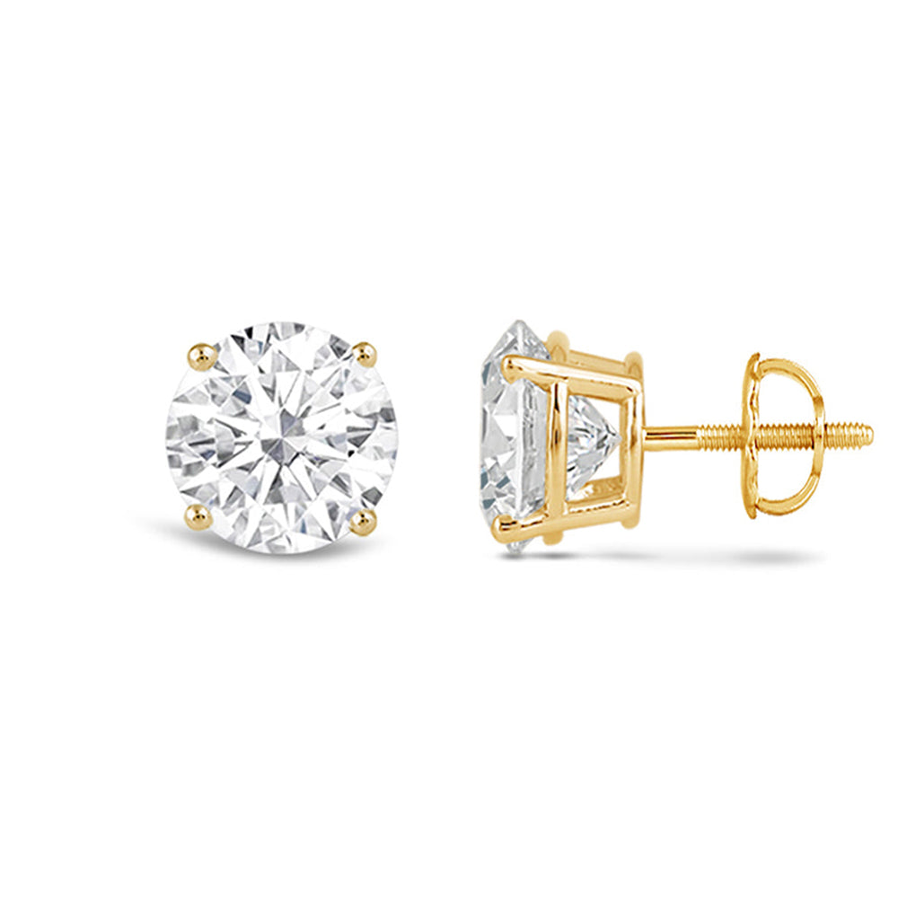 Classic Round Diamond Four Prong Studs Earrings (F/G SI+) with 14KT Yellow Gold / Lab / 4 Cut Diamond in 14KT Yellow Gold / Lab / 4 view 4
