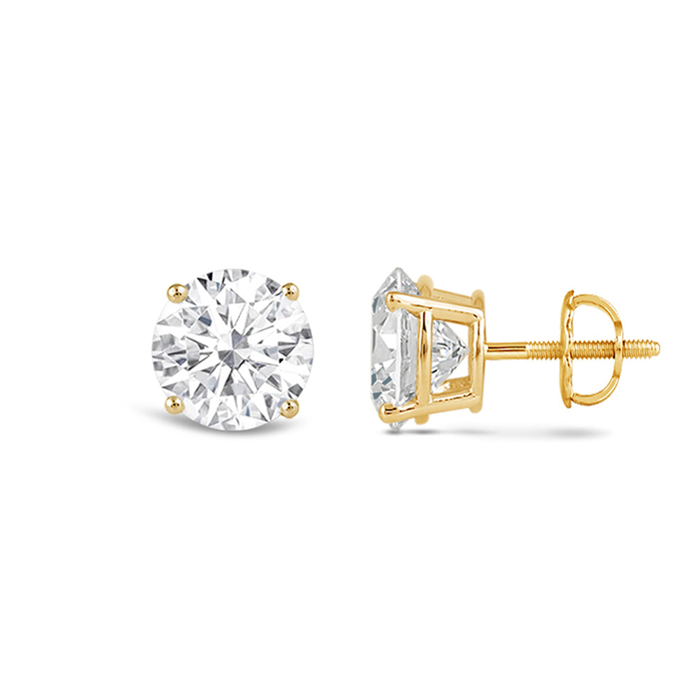 Classic Round Diamond Four Prong Studs Earrings (F/G SI+) with 14KT Yellow Gold / Lab / 1 1/2 Cut Diamond in 14KT Yellow Gold / Lab / 1 1/2 view 4
