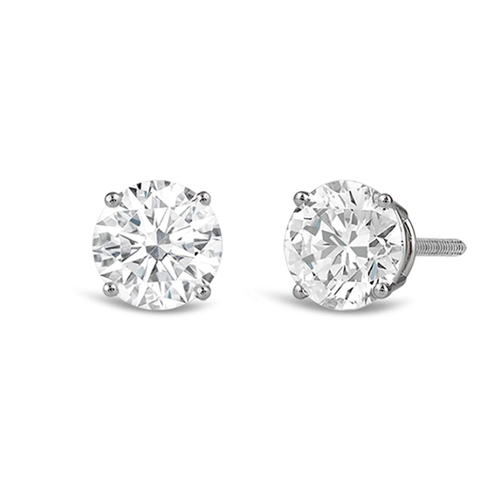 Premium Round Diamond Four Prong Studs (E+ VS+) with 14KT White Gold / Lab / 4 Cut Diamond in 14KT White Gold / Lab / 4 view 2
