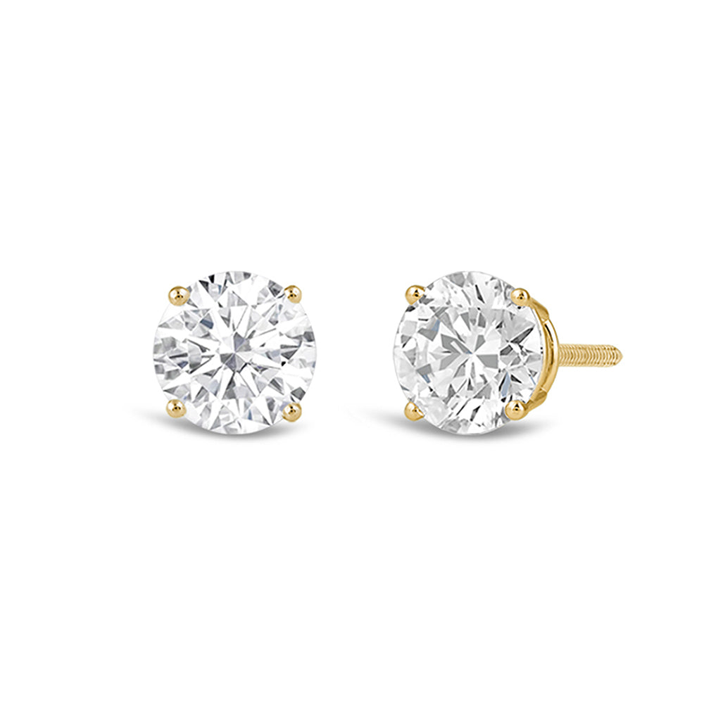 Premium Round Diamond Four Prong Studs (E+ VS+) with 14KT Yellow Gold / Lab / 1 1/2 Cut Diamond in 14KT Yellow Gold / Lab / 1 1/2 view 2
