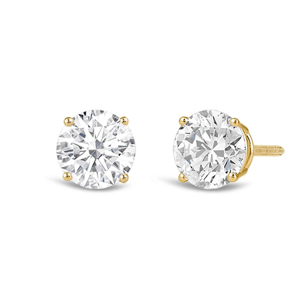 Premium Round Diamond Four Prong Studs (E+ VS+) with 14KT Yellow Gold / Lab / 4 Cut Diamond in 14KT Yellow Gold / Lab / 4 view 2
