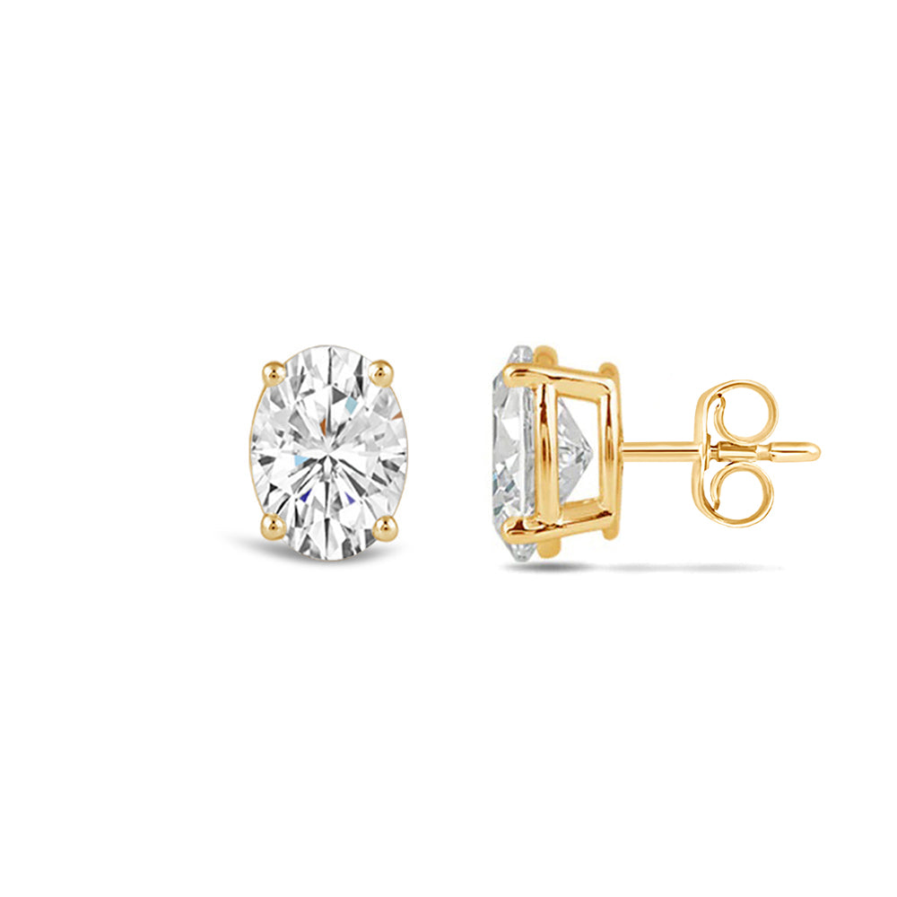 Classic Oval Diamond Stud Earrings (F/G VS+) with 14KT Yellow Gold / Lab / 1 Cut Diamond in 14KT Yellow Gold / Lab / 1 view 4
