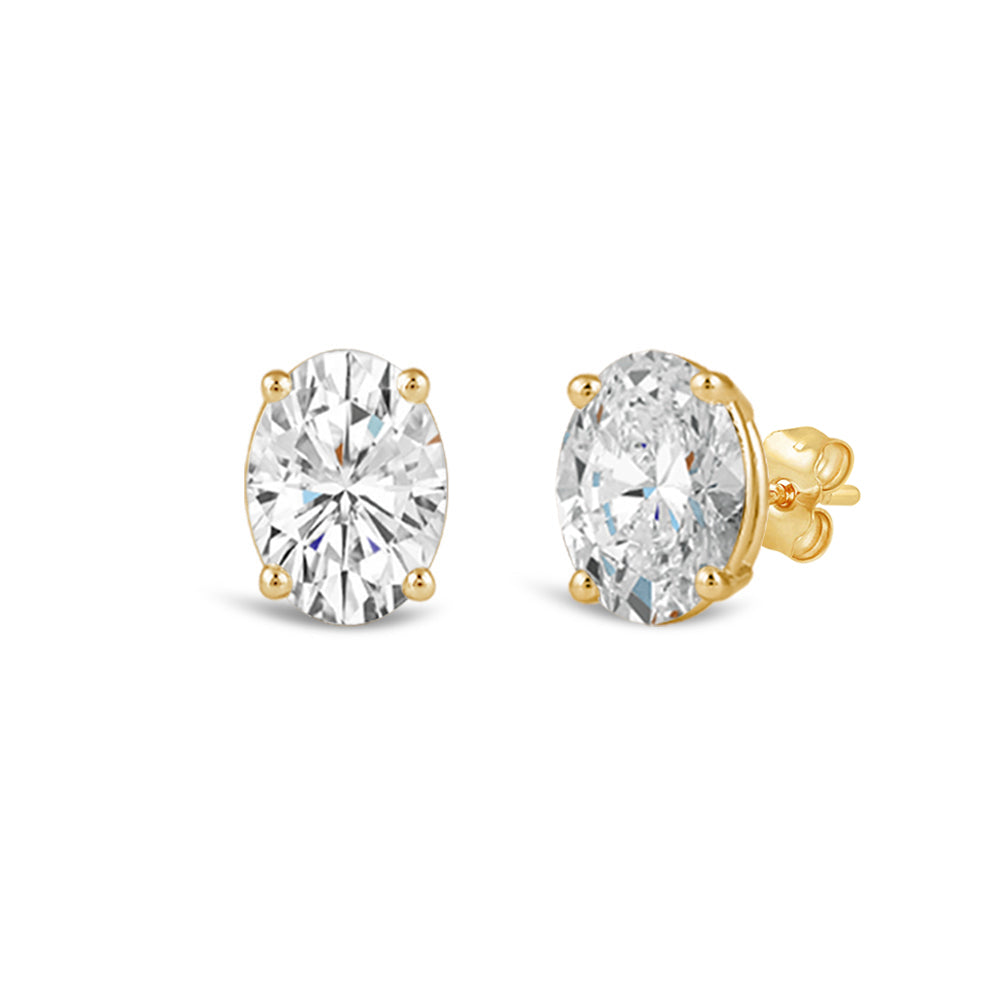 Classic Oval Diamond Stud Earrings (F/G VS+) with 14KT Yellow Gold / Lab / 2 Cut Diamond in 14KT Yellow Gold / Lab / 2 view 1
