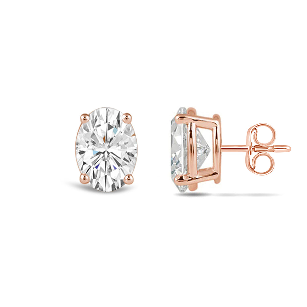 Classic Oval Diamond Stud Earrings (F/G VS+) with 14KT Rose Gold / Lab / 2 Cut Diamond in 14KT Rose Gold / Lab / 2 view 4
