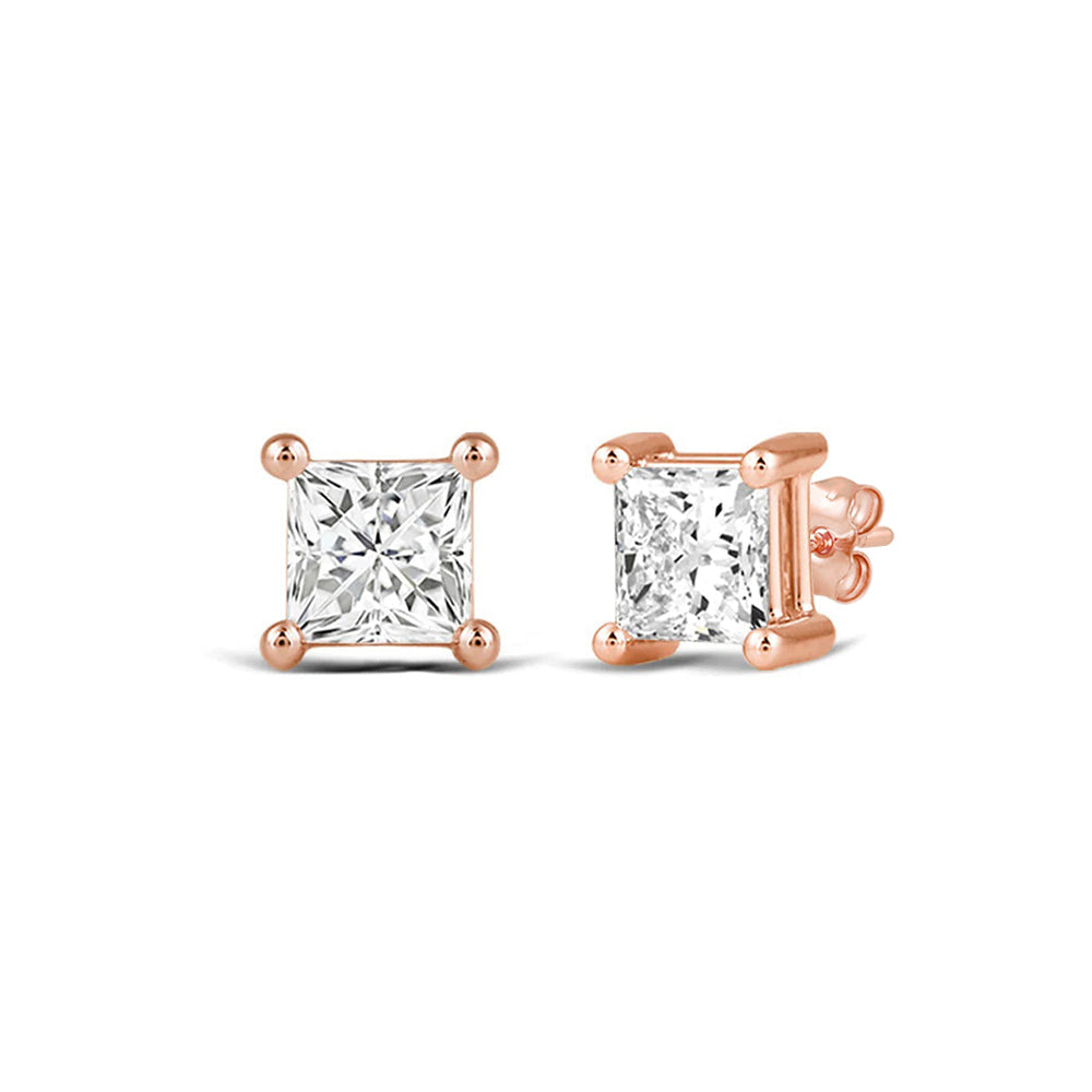Classic Princess Brilliant Cut Diamond Martini Stud Earrings (F/G VS+) with 14KT Rose Gold / Lab / 1/2 Cut Diamond in 14KT Rose Gold / Lab / 1/2 view 1
