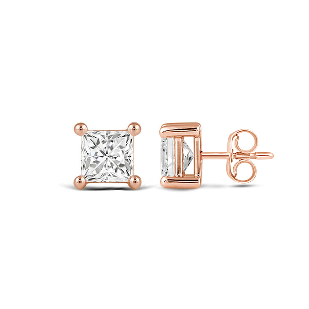 Classic Princess Brilliant Cut Diamond Martini Stud Earrings (F/G VS+) with 14KT Rose Gold / Lab / 1/2 Cut Diamond in 14KT Rose Gold / Lab / 1/2 view 4
