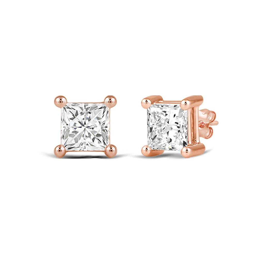Classic Princess Brilliant Cut Diamond Martini Stud Earrings (F/G VS+) with 14KT Rose Gold / Lab / 1 Cut Diamond in 14KT Rose Gold / Lab / 1 view 1
