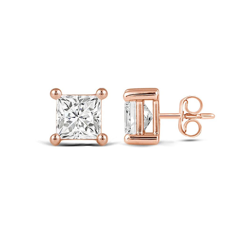 Classic Princess Brilliant Cut Diamond Martini Stud Earrings (F/G VS+) with 14KT Rose Gold / Lab / 1 Cut Diamond in 14KT Rose Gold / Lab / 1 view 4

