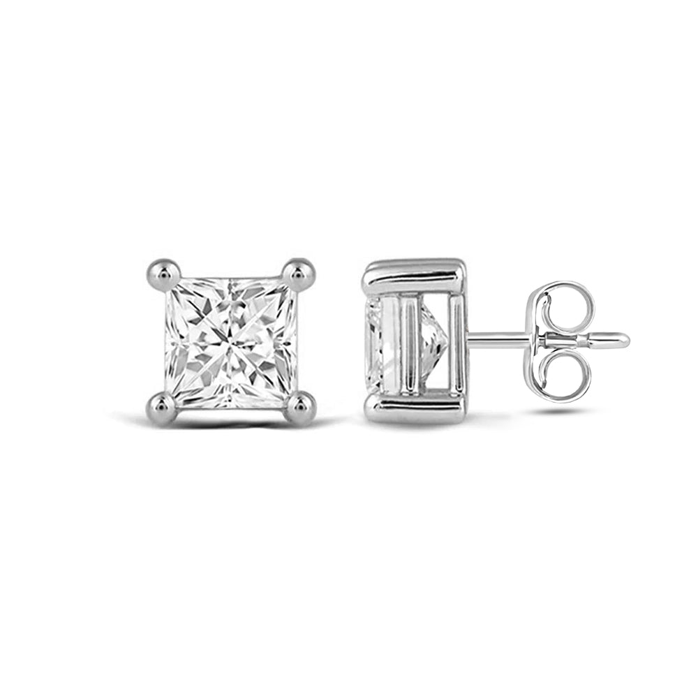 Classic Princess Brilliant Cut Diamond Martini Stud Earrings (F/G VS+) with 14KT White Gold / Lab / 1 Cut Diamond in 14KT White Gold / Lab / 1 view 4
