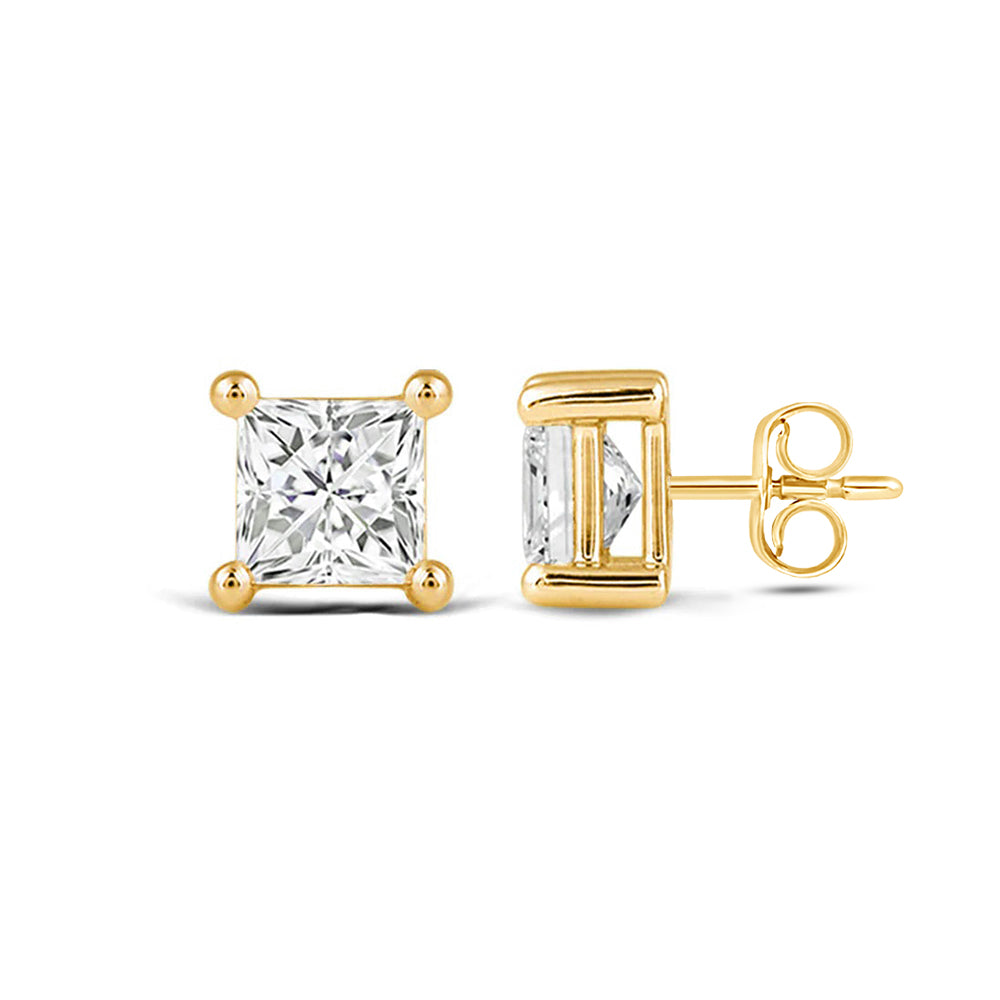 Classic Princess Brilliant Cut Diamond Martini Stud Earrings (F/G VS+) with 14KT Yellow Gold / Lab / 1 Cut Diamond in 14KT Yellow Gold / Lab / 1 view 4
