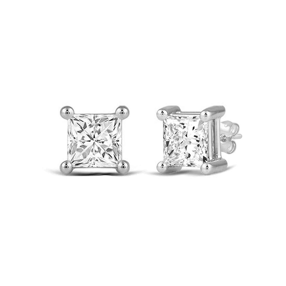 Classic Princess Brilliant Cut Diamond Martini Stud Earrings (F/G VS+) with 14KT White Gold / Lab / 1 Cut Diamond in 14KT White Gold / Lab / 1 view 1
