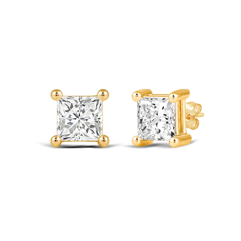 Classic Princess Brilliant Cut Diamond Martini Stud Earrings (F/G VS+) with 14KT Yellow Gold / Lab / 1 Cut Diamond in 14KT Yellow Gold / Lab / 1 view 1
