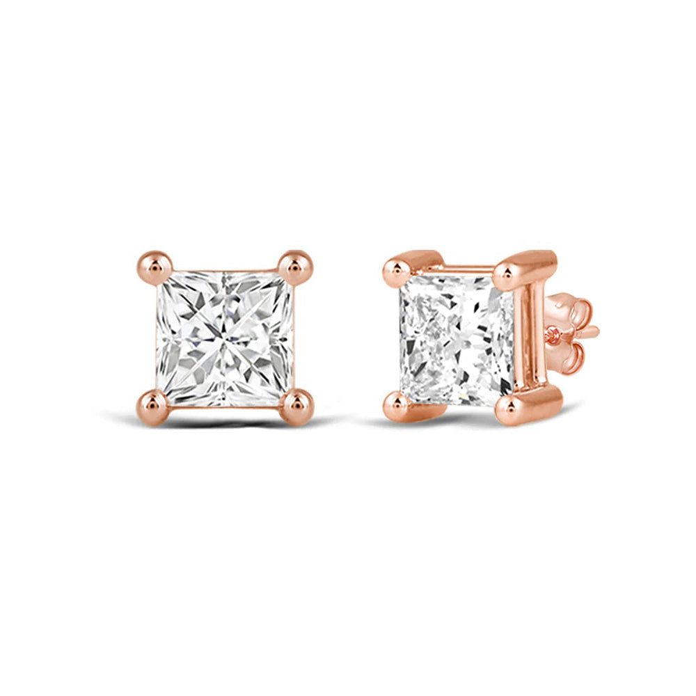 Classic Princess Brilliant Cut Diamond Martini Stud Earrings (F/G VS+) with 14KT Rose Gold / Lab / 1 1/2 Cut Diamond in 14KT Rose Gold / Lab / 1 1/2 view 1
