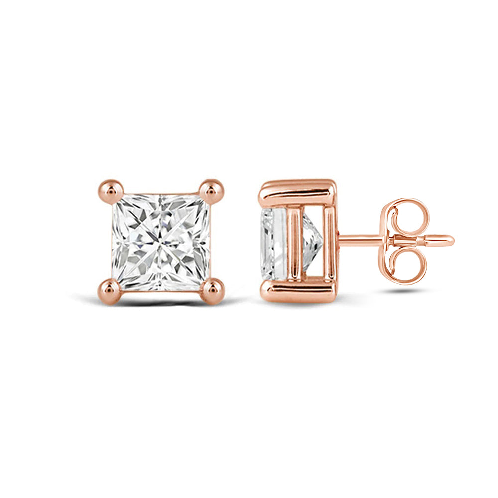 Classic Princess Brilliant Cut Diamond Martini Stud Earrings (F/G VS+) with 14KT Rose Gold / Lab / 1 1/2 Cut Diamond in 14KT Rose Gold / Lab / 1 1/2 view 4
