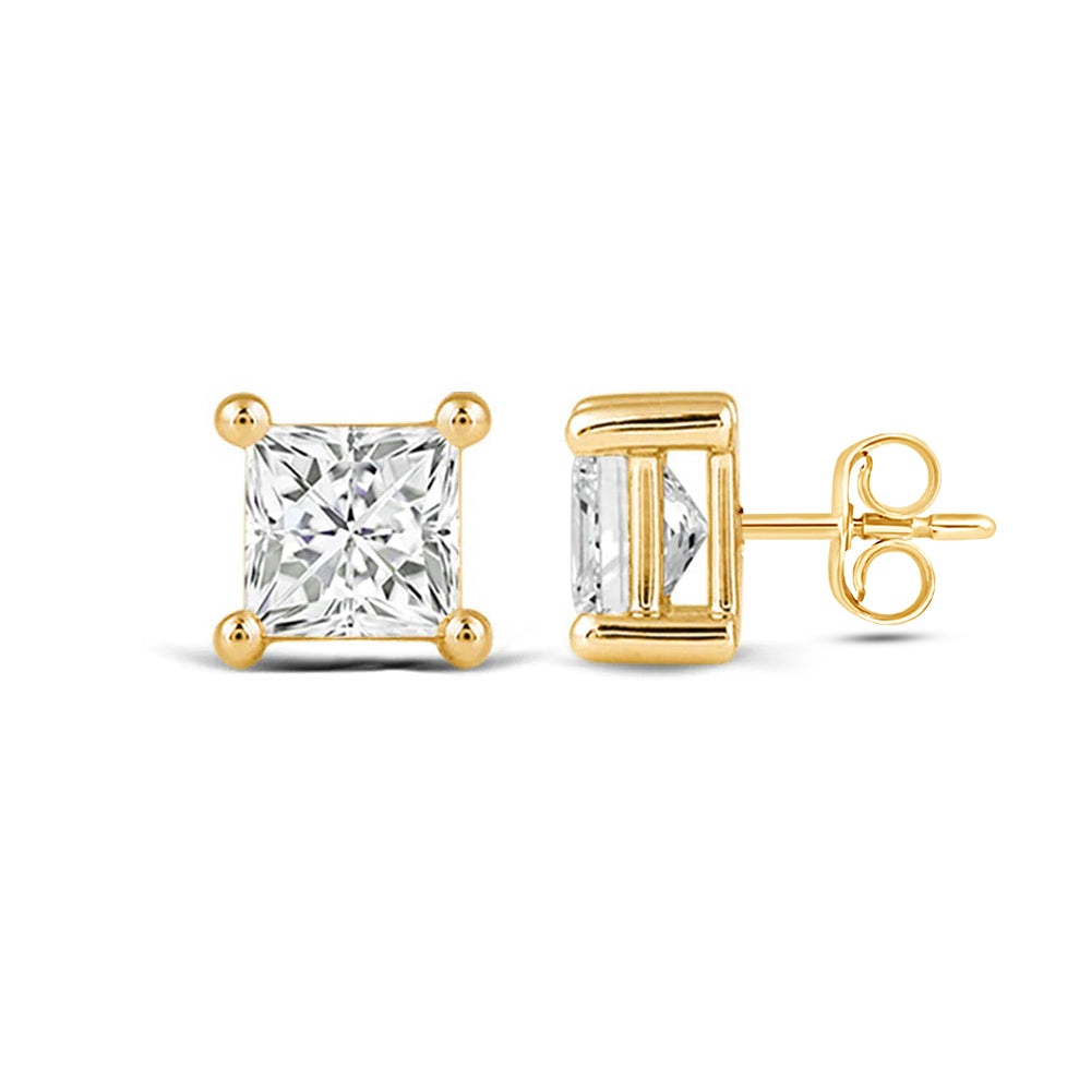 Classic Princess Brilliant Cut Diamond Martini Stud Earrings (F/G VS+) with 14KT Yellow Gold / Lab / 1 1/2 Cut Diamond in 14KT Yellow Gold / Lab / 1 1/2 view 4
