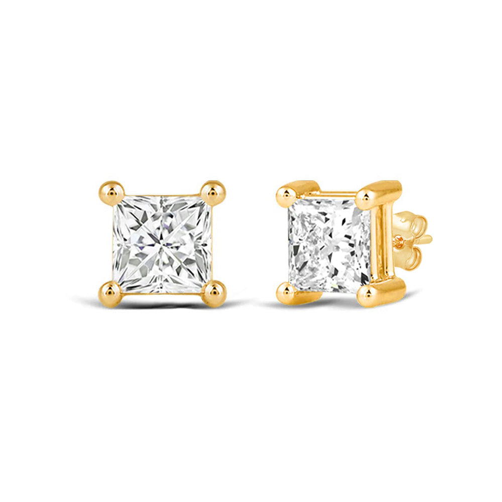 Classic Princess Brilliant Cut Diamond Martini Stud Earrings (F/G VS+) with 14KT Yellow Gold / Lab / 1 1/2 Cut Diamond in 14KT Yellow Gold / Lab / 1 1/2 view 1
