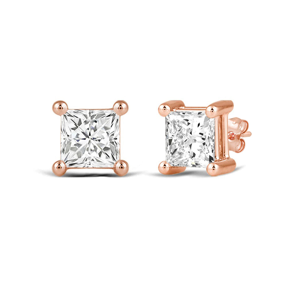 Classic Princess Brilliant Cut Diamond Martini Stud Earrings (F/G VS+) with 14KT Rose Gold / Lab / 2 Cut Diamond in 14KT Rose Gold / Lab / 2 view 1

