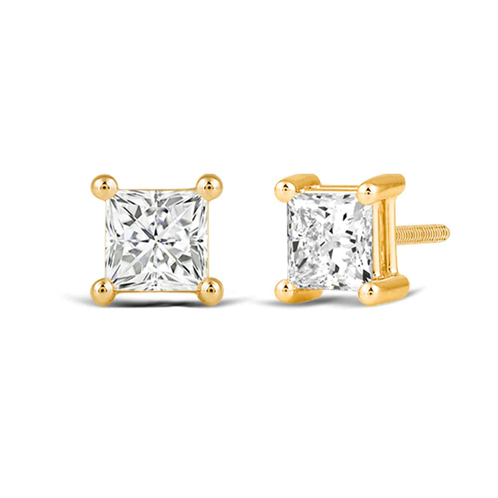 Classic Princess Brilliant Cut Diamond Martini Stud Earrings with Princess Cut Diamond in 14KT Yellow Gold view 1
