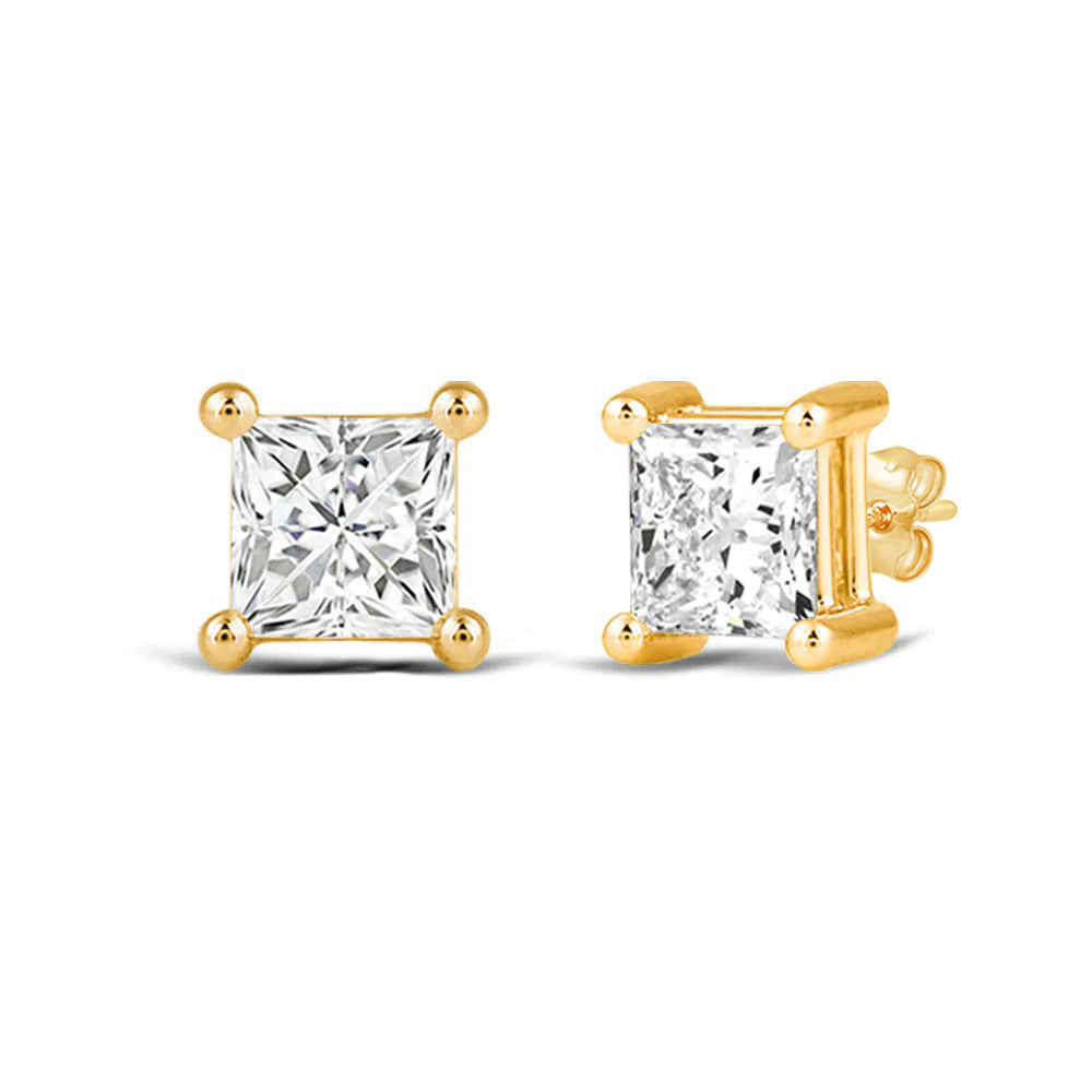 Classic Princess Brilliant Cut Diamond Martini Stud Earrings (F/G VS+) with 14KT Yellow Gold / Lab / 2 Cut Diamond in 14KT Yellow Gold / Lab / 2 view 1
