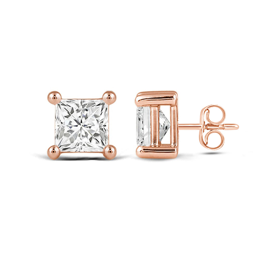 Classic Princess Brilliant Cut Diamond Martini Stud Earrings (F/G VS+) with 14KT Rose Gold / Lab / 2 Cut Diamond in 14KT Rose Gold / Lab / 2 view 4
