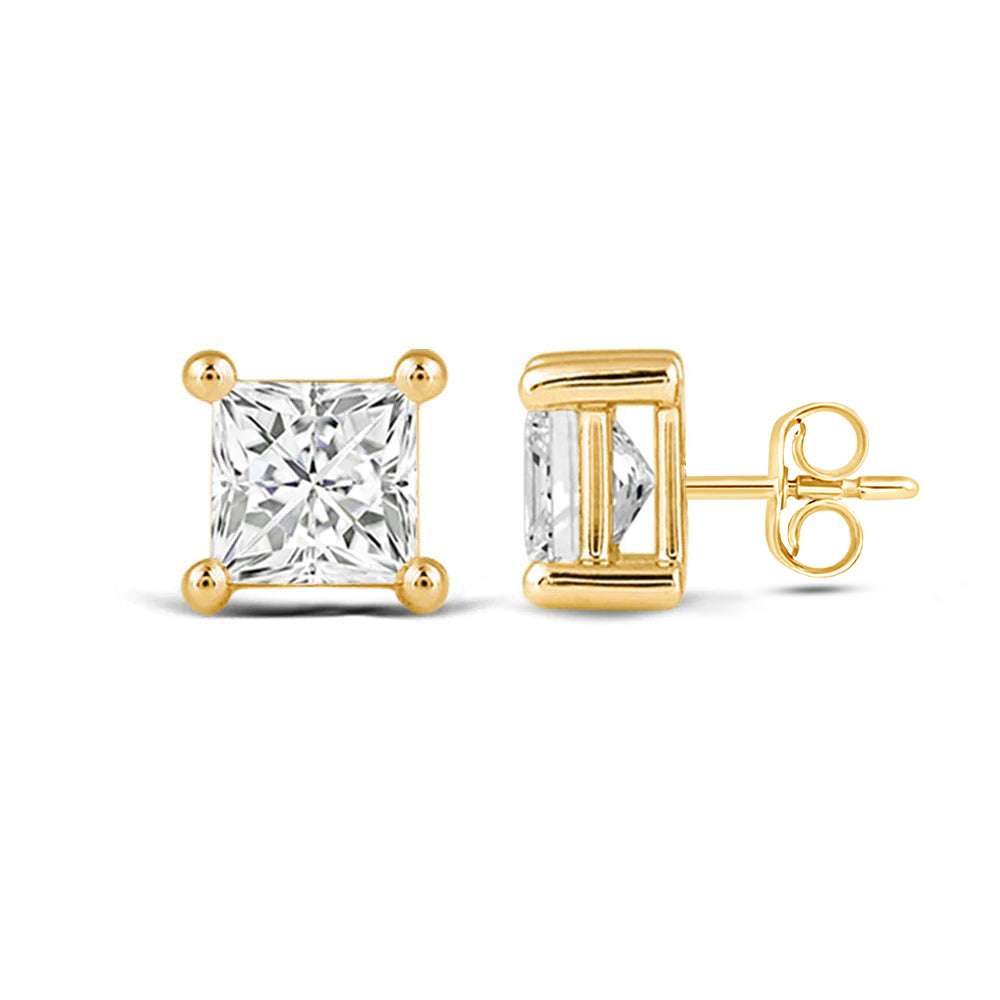 Classic Princess Brilliant Cut Diamond Martini Stud Earrings (F/G VS+) with 14KT Yellow Gold / Lab / 2 Cut Diamond in 14KT Yellow Gold / Lab / 2 view 4

