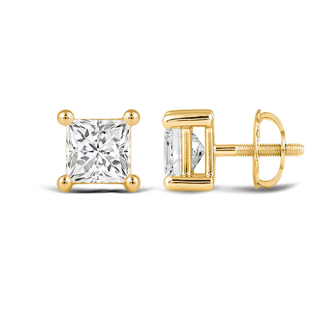 Classic Princess Brilliant Cut Diamond Martini Stud Earrings with Princess Cut Diamond in 14KT Yellow Gold view 3
