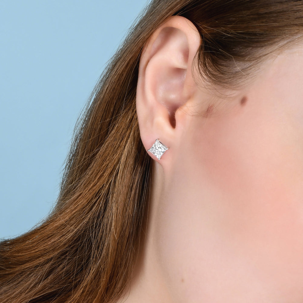 Classic Princess Brilliant Cut Diamond Martini Stud Earrings with Princess Cut Diamond in 14KT Yellow Gold view 2
