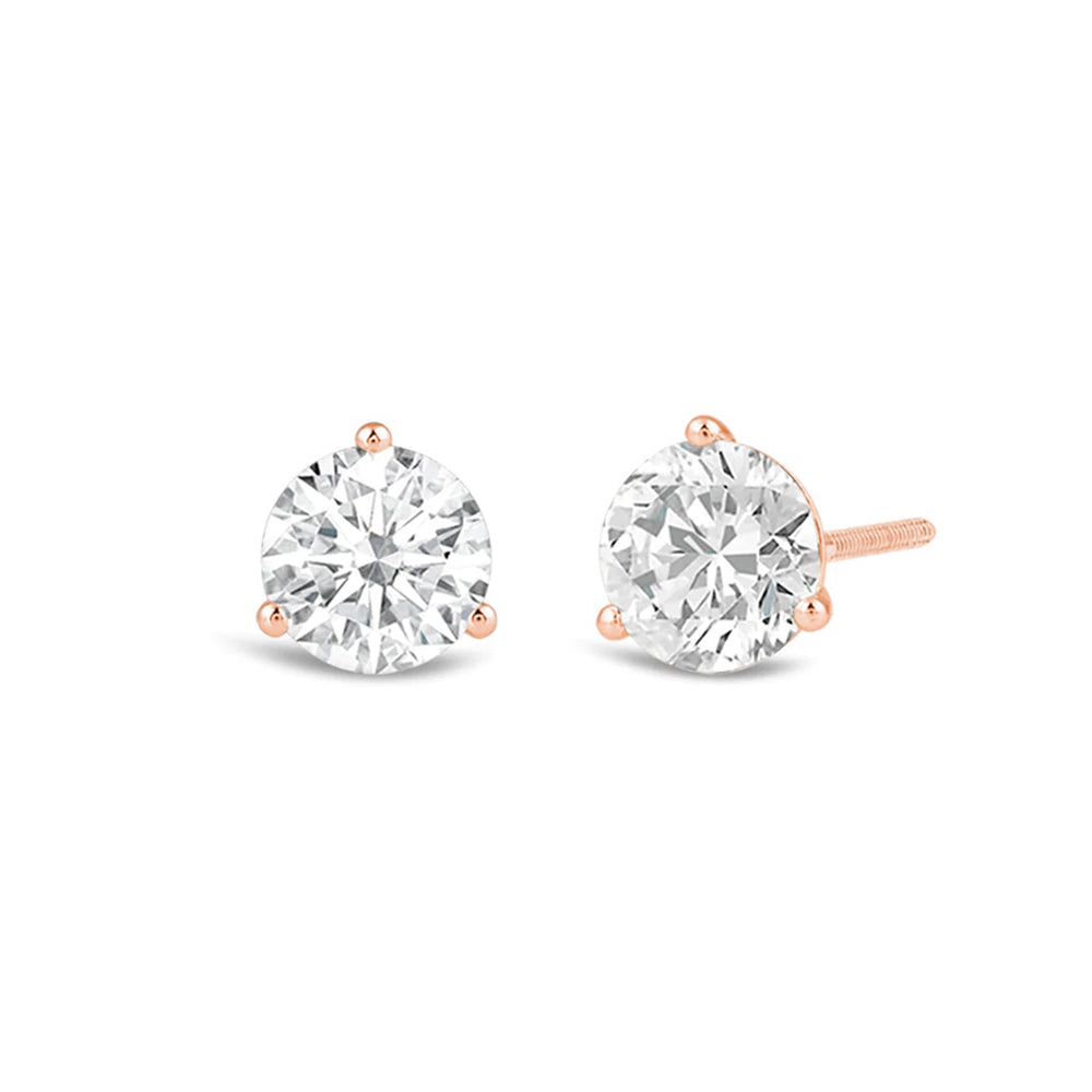 Premium Round Martini Stud Earrings (E/F VS+) with 14KT Rose Gold / Lab / 3/4 Cut Diamond in 14KT Rose Gold / Lab / 3/4 view 1

