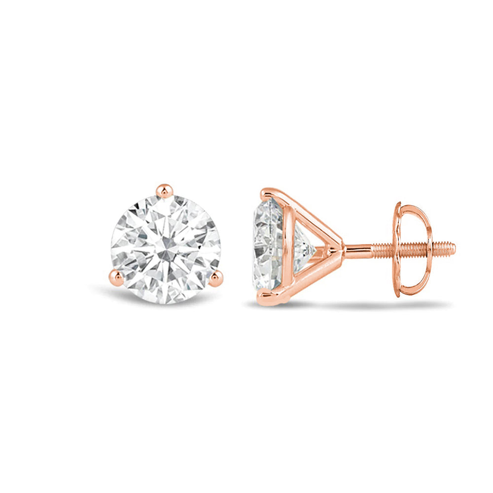 Premium Round Martini Stud Earrings (E/F VS+) with 14KT Rose Gold / Lab / 1 Cut Diamond in 14KT Rose Gold / Lab / 1 view 4
