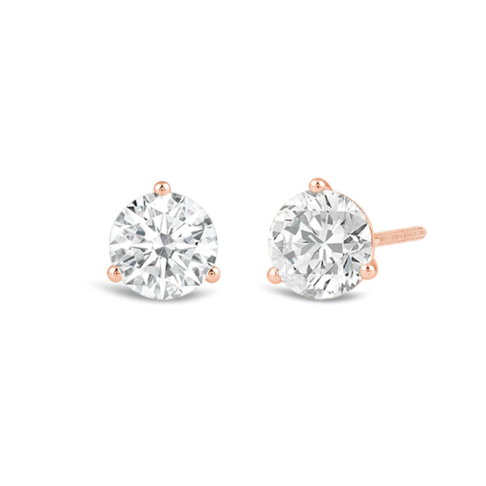 Premium Round Martini Stud Earrings (E/F VS+) with 14KT Rose Gold / Lab / 1 Cut Diamond in 14KT Rose Gold / Lab / 1 view 1
