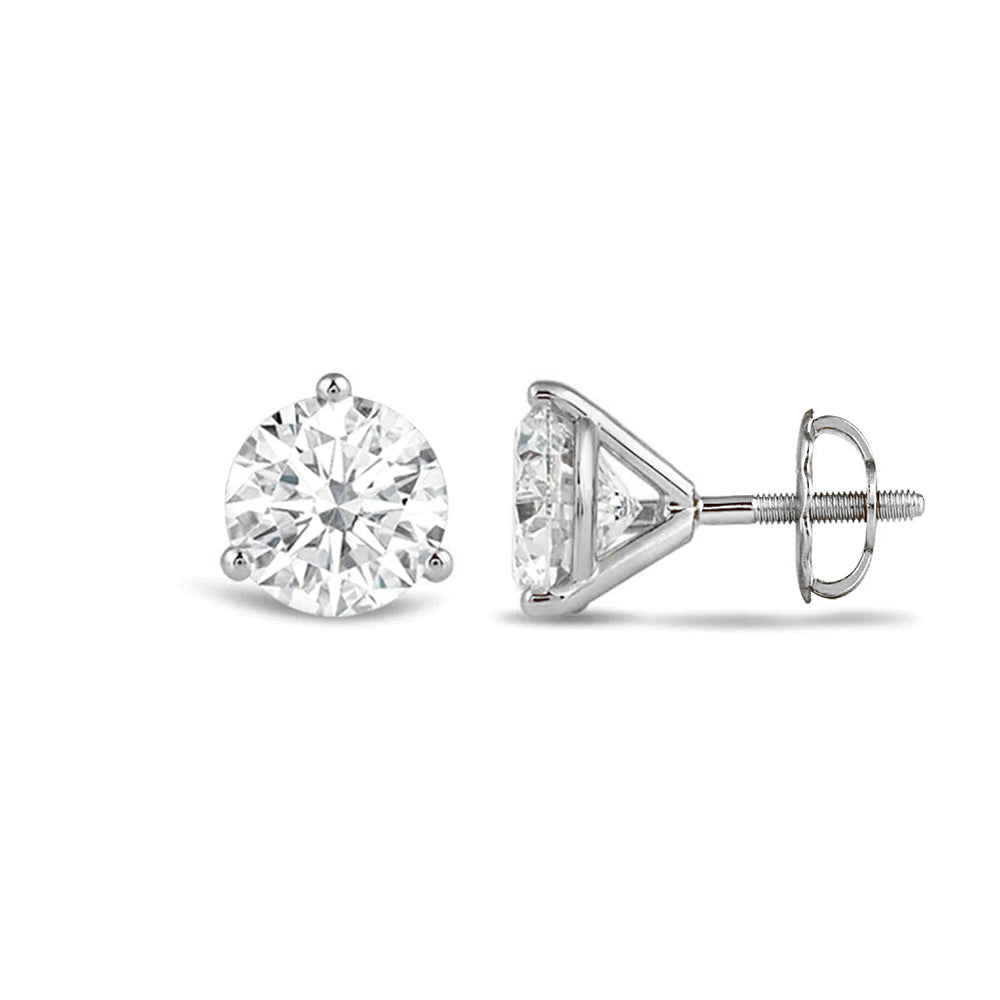Premium Round Martini Stud Earrings (E/F VS+) with Platinum / Lab / 1 Cut Diamond in 14KT Platinum / Lab / 1 view 4
