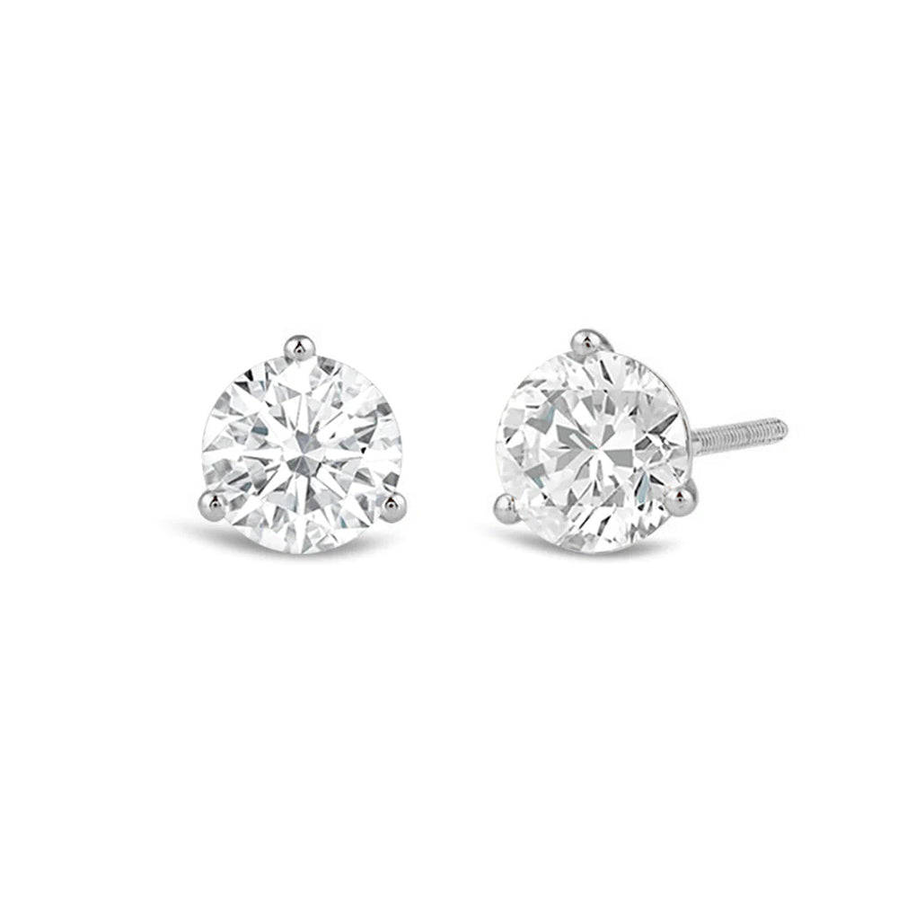 Premium Round Martini Stud Earrings (E/F VS+) with Platinum / Lab / 1 Cut Diamond in 14KT Platinum / Lab / 1 view 1
