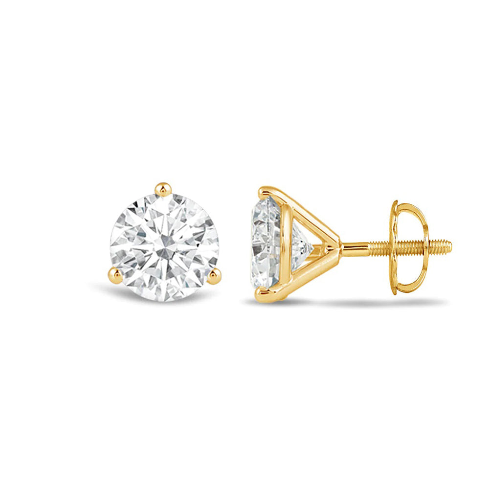Premium Round Martini Stud Earrings (E/F VS+) with 14KT Yellow Gold / Lab / 1 Cut Diamond in 14KT Yellow Gold / Lab / 1 view 4
